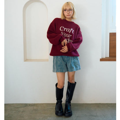 仿馬海毛提花套頭衫