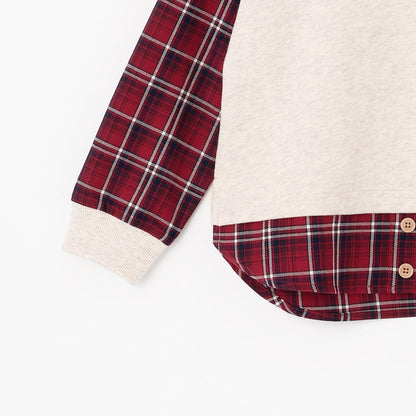 先染格紋×衛衣布口袋衛衣