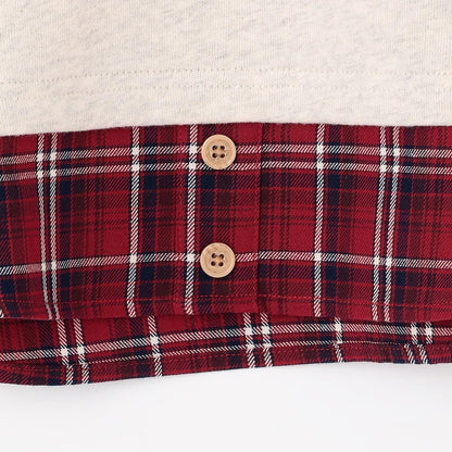 先染格紋×衛衣布口袋衛衣