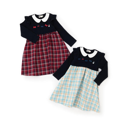 先染格紋×磨毛羅紋連衣裙