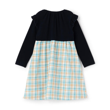 先染格紋×磨毛羅紋連衣裙