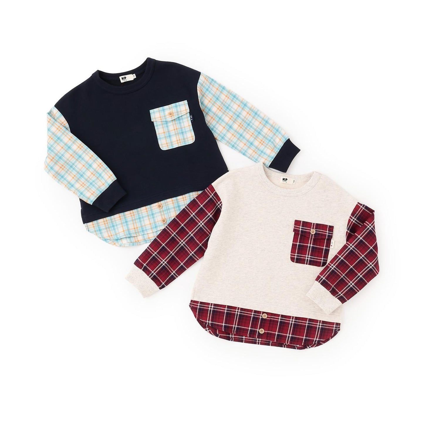 先染格紋×衛衣布口袋衛衣