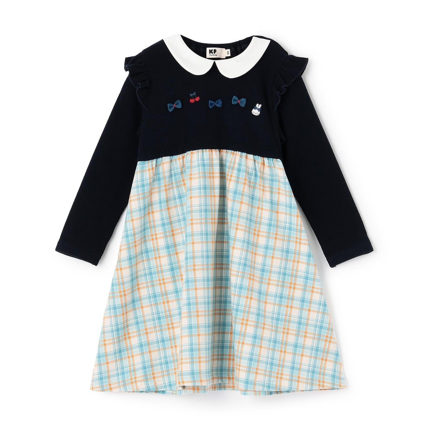 先染格紋×磨毛羅紋連衣裙