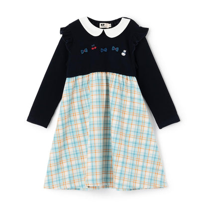 先染格紋×磨毛羅紋連衣裙