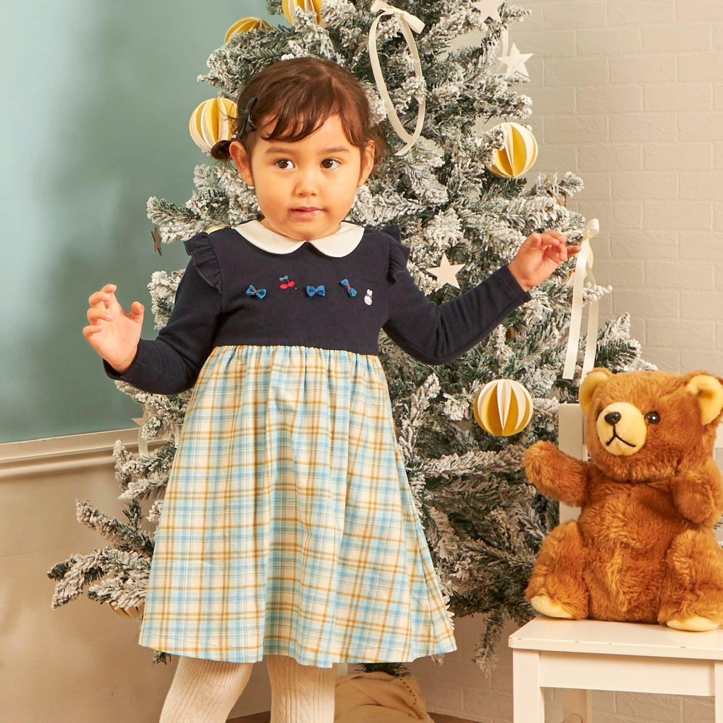 先染格紋×磨毛羅紋連衣裙