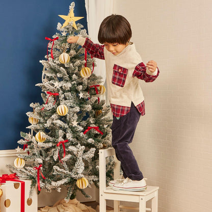 先染格紋×衛衣布口袋衛衣