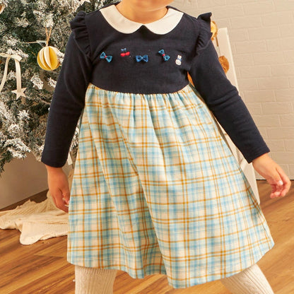 先染格紋×磨毛羅紋連衣裙