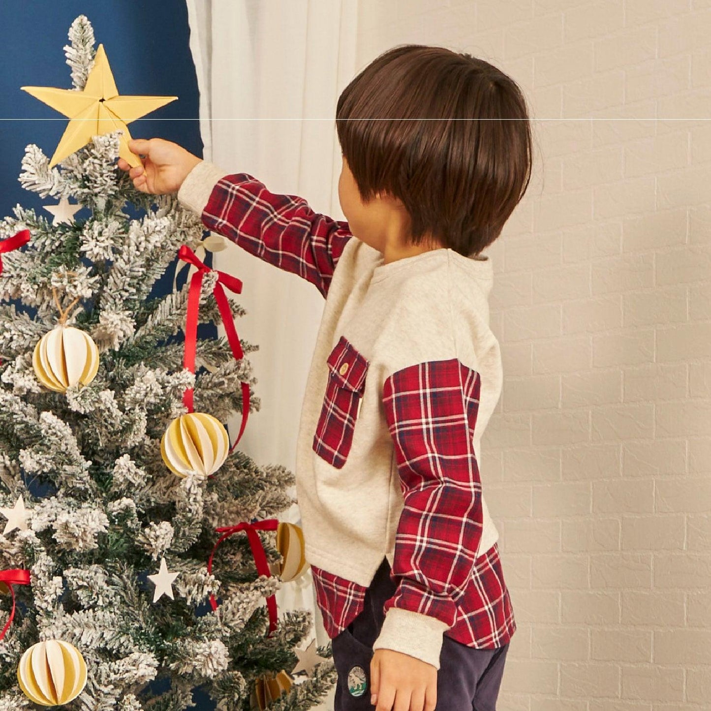 先染格紋×衛衣布口袋衛衣