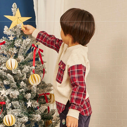 先染格紋×衛衣布口袋衛衣