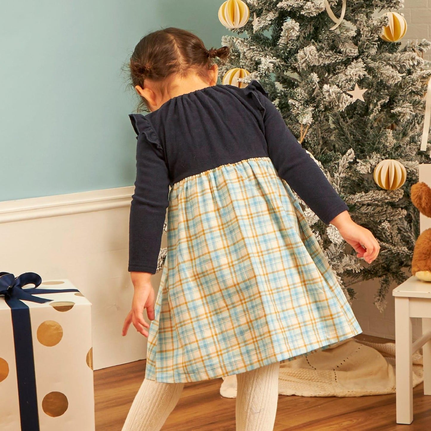 先染格紋×磨毛羅紋連衣裙