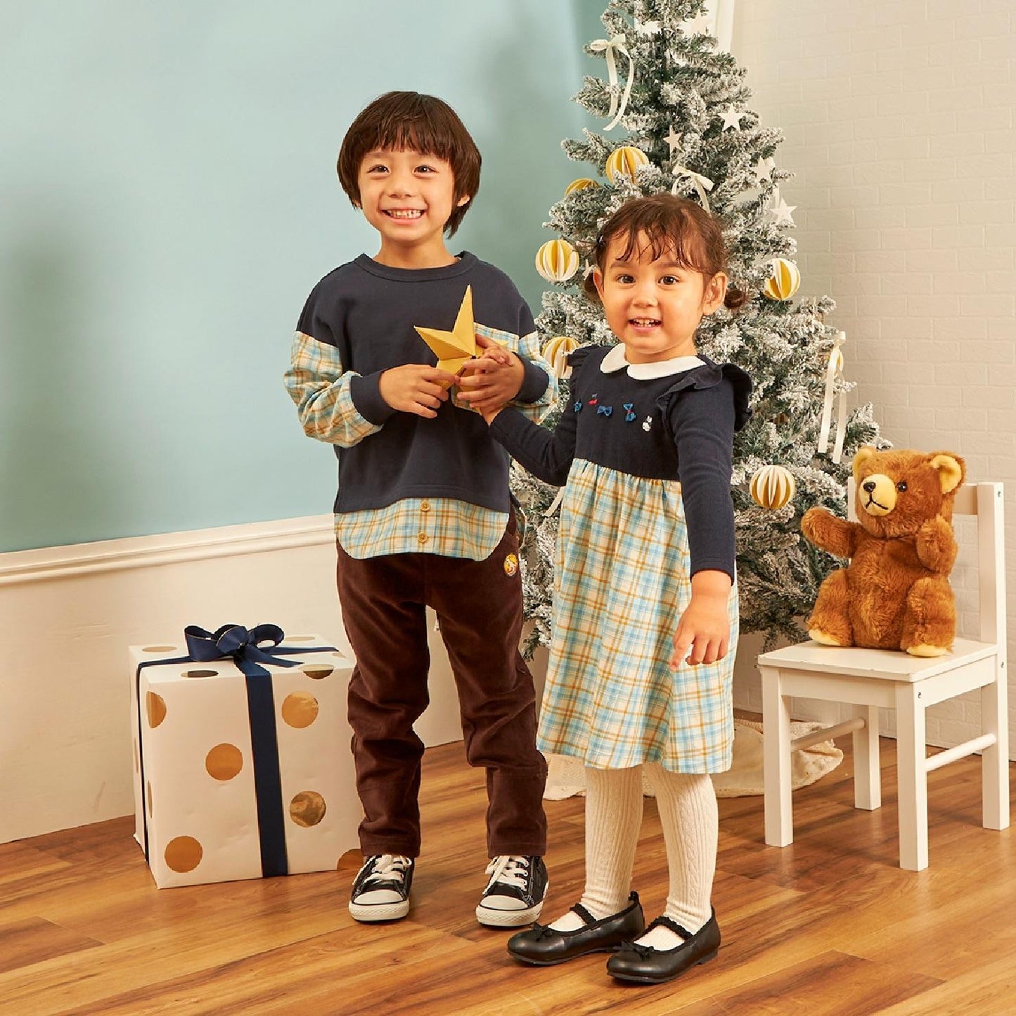 先染格紋×磨毛羅紋連衣裙