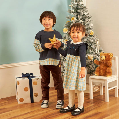 先染格紋×磨毛羅紋連衣裙