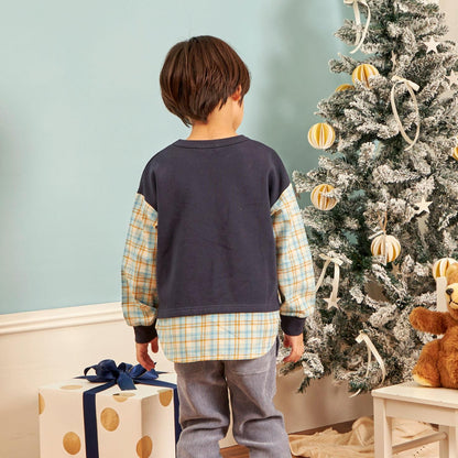 先染格紋×衛衣布口袋衛衣