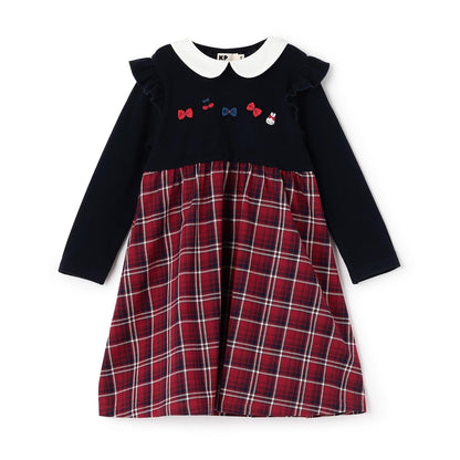 先染格紋×磨毛羅紋連衣裙