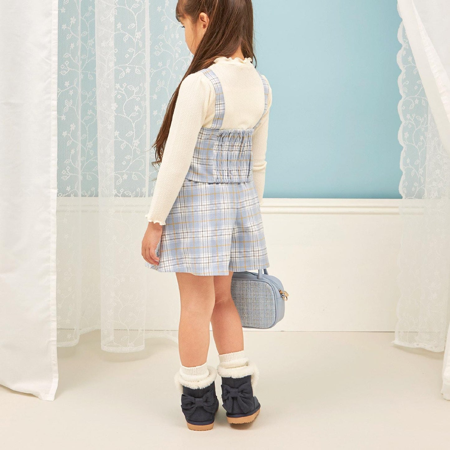 磨毛不規則羅紋×金銀絲格紋疊穿風T恤