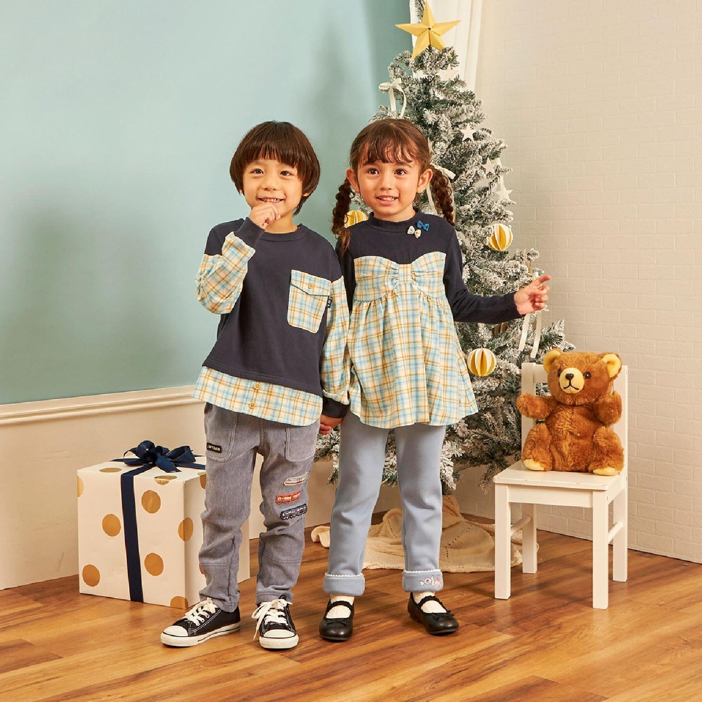 先染格紋×衛衣布口袋衛衣