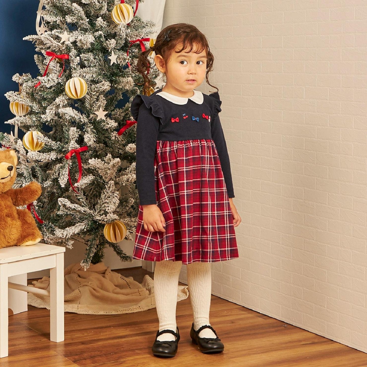 先染格紋×磨毛羅紋連衣裙