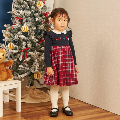 先染格紋×磨毛羅紋連衣裙