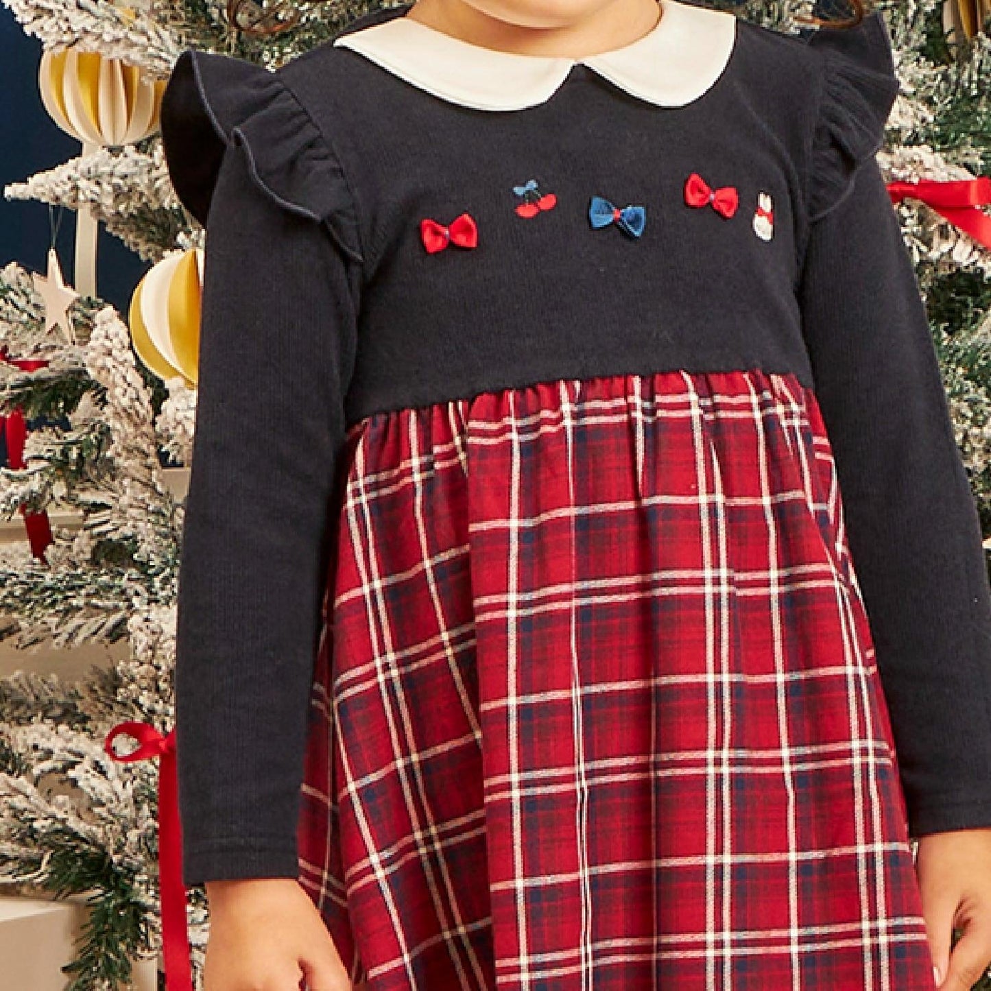 先染格紋×磨毛羅紋連衣裙