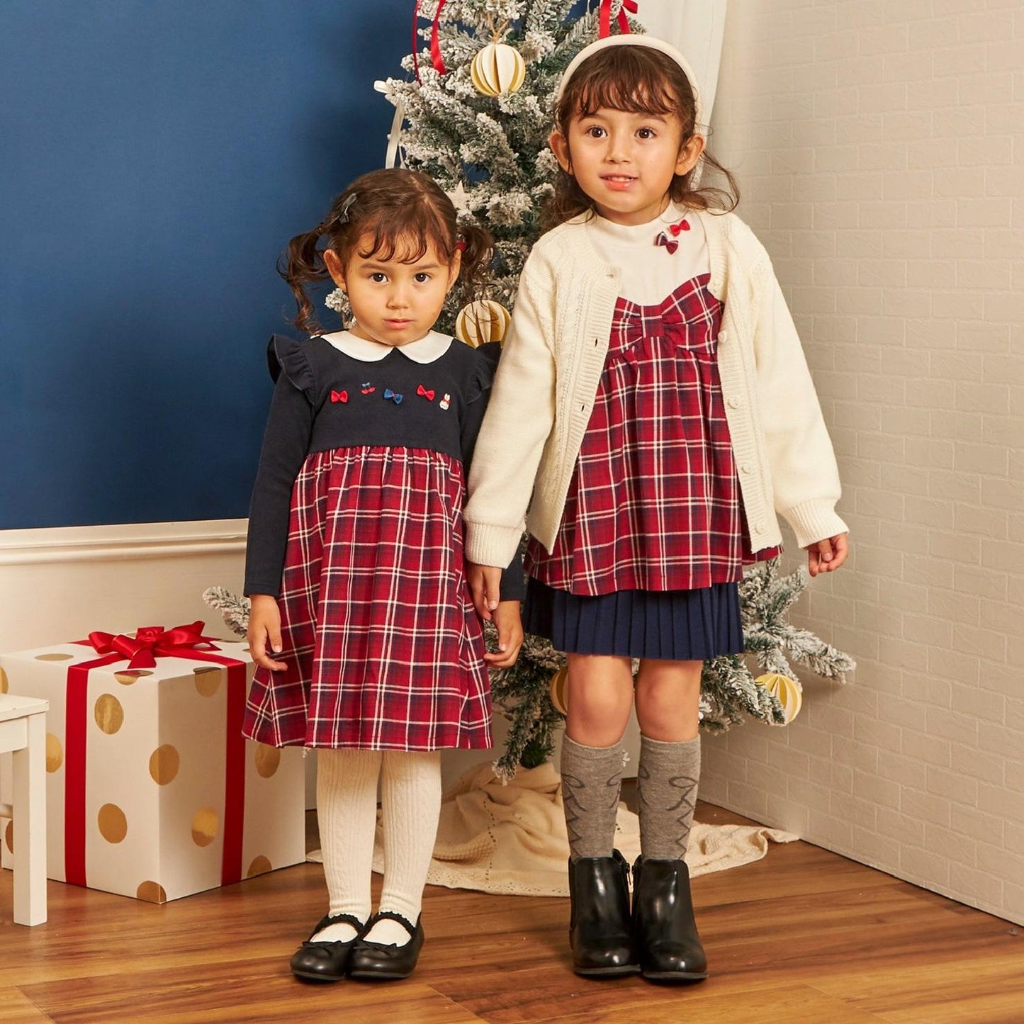 先染格紋×磨毛羅紋連衣裙