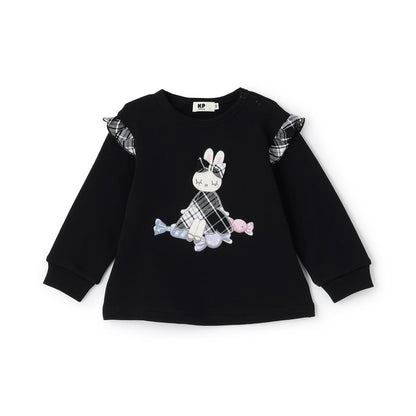 mimi醬貼布繡肩部荷葉邊衛衣