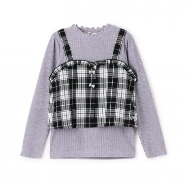 磨毛不規則羅紋×金銀絲格紋疊穿風T恤