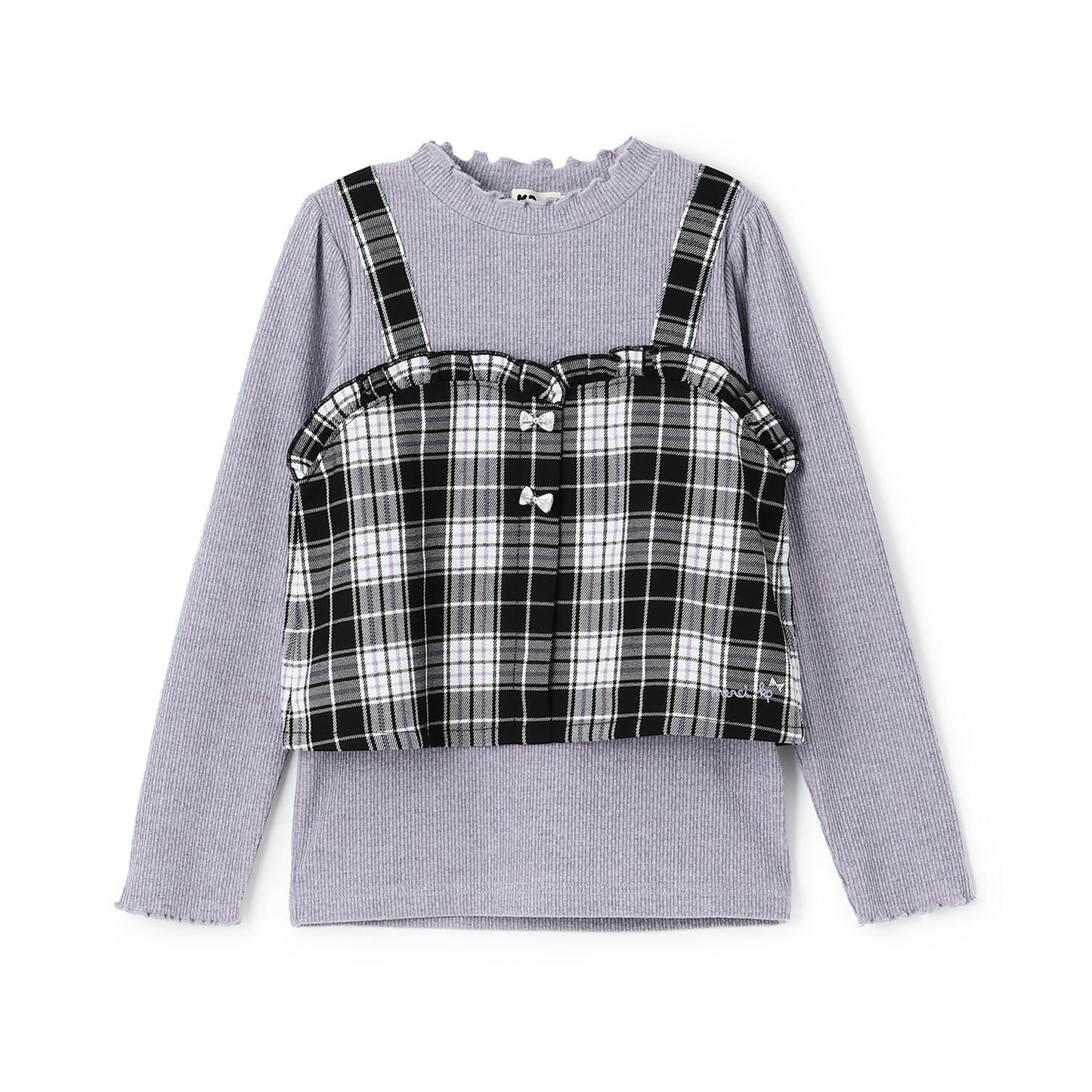 磨毛不規則羅紋×金銀絲格紋疊穿風T恤