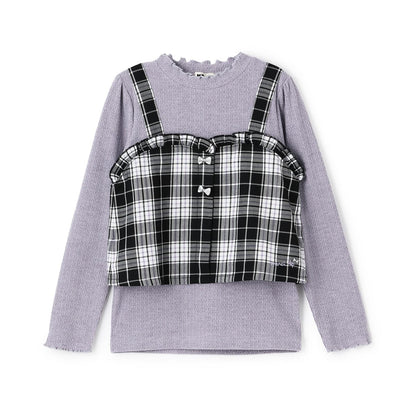 磨毛不規則羅紋×金銀絲格紋疊穿風T恤