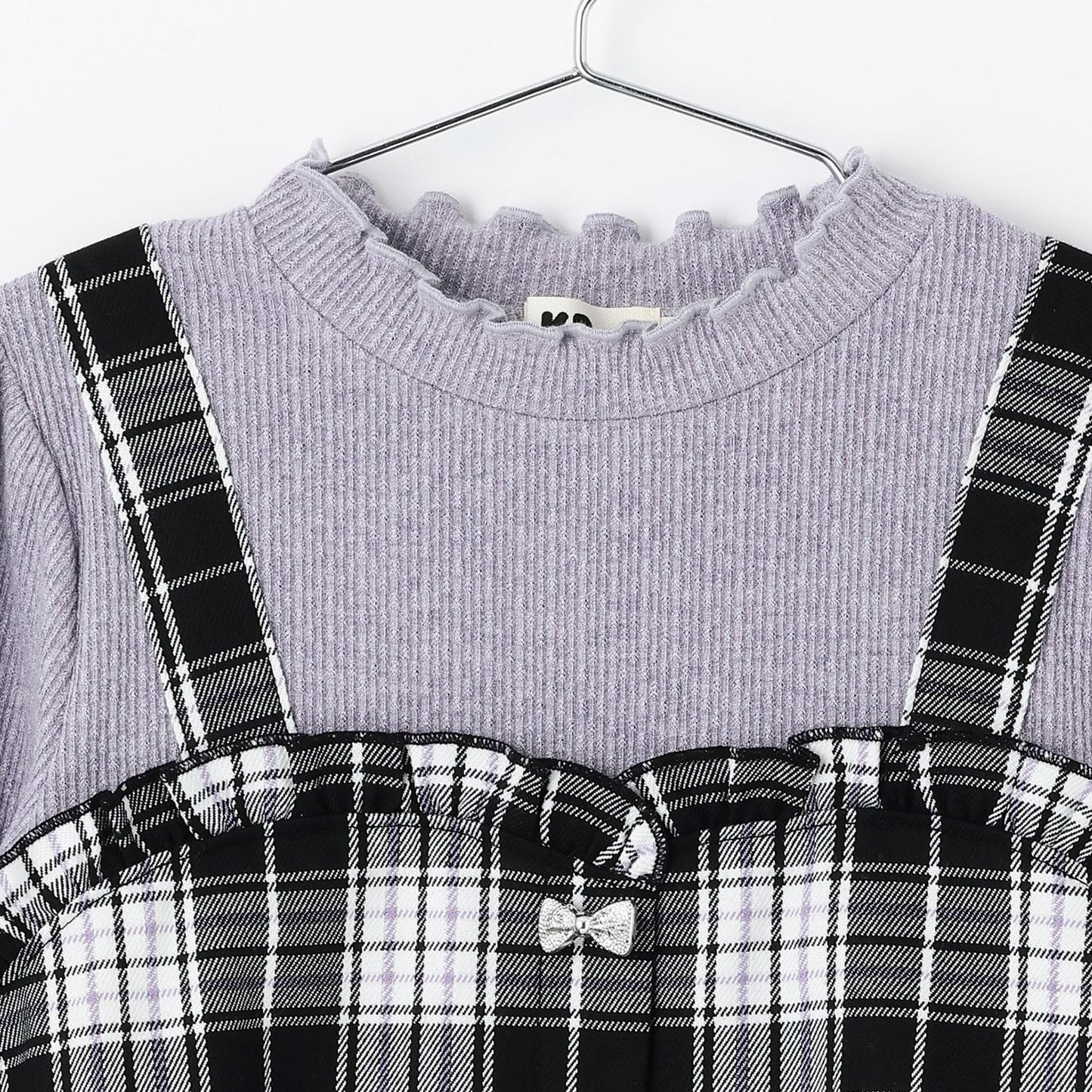 磨毛不規則羅紋×金銀絲格紋疊穿風T恤