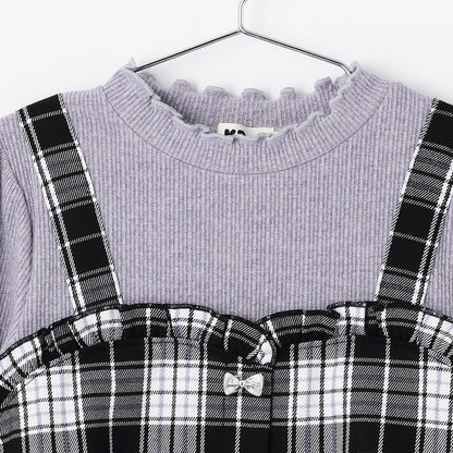 磨毛不規則羅紋×金銀絲格紋疊穿風T恤