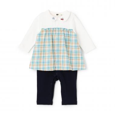 先染格紋疊穿風連體衣