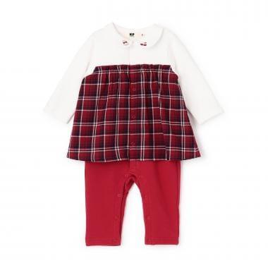 先染格紋疊穿風連體衣