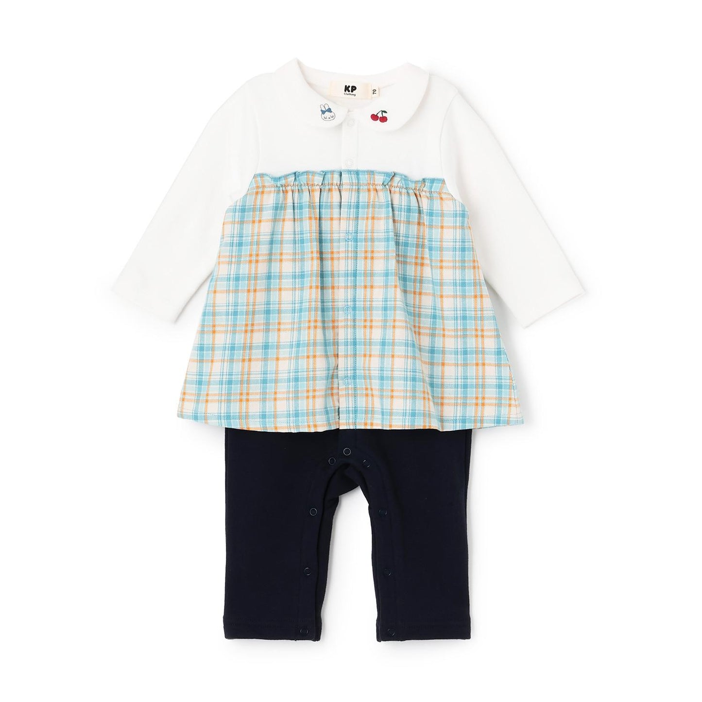 先染格紋疊穿風連體衣