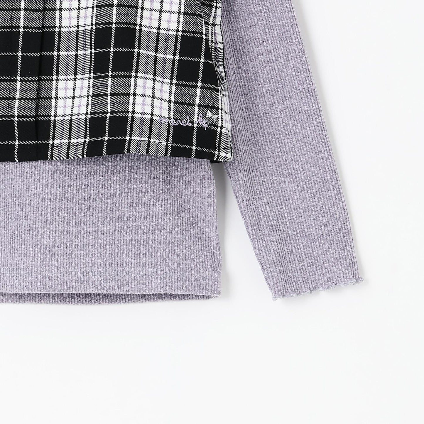 磨毛不規則羅紋×金銀絲格紋疊穿風T恤