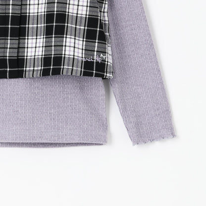 磨毛不規則羅紋×金銀絲格紋疊穿風T恤