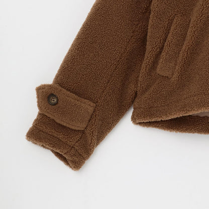 環扣短款羊羔絨粗呢大衣