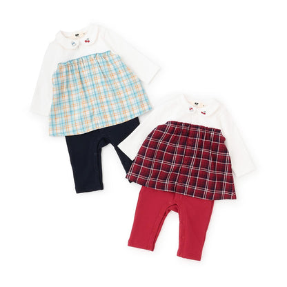 先染格紋疊穿風連體衣