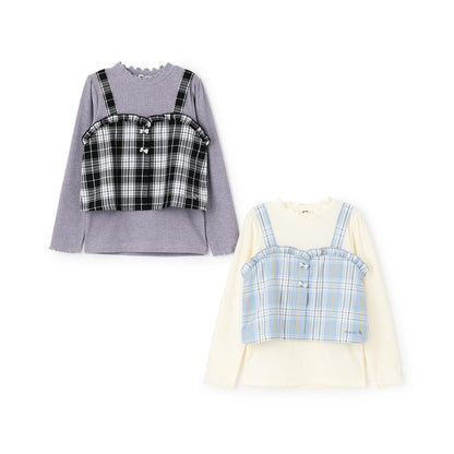 磨毛不規則羅紋×金銀絲格紋疊穿風T恤