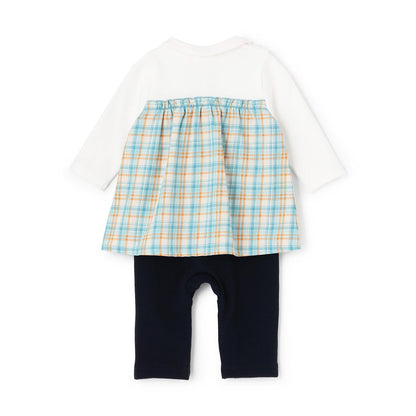 先染格紋疊穿風連體衣