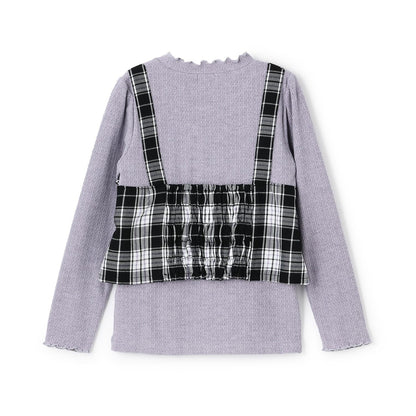 磨毛不規則羅紋×金銀絲格紋疊穿風T恤