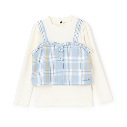 磨毛不規則羅紋×金銀絲格紋疊穿風T恤