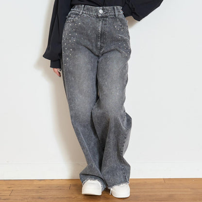 鉚釘流蘇牛仔褲