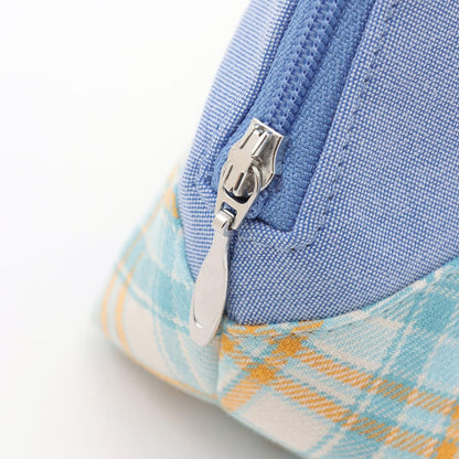 先染格紋×牛仔布收納包