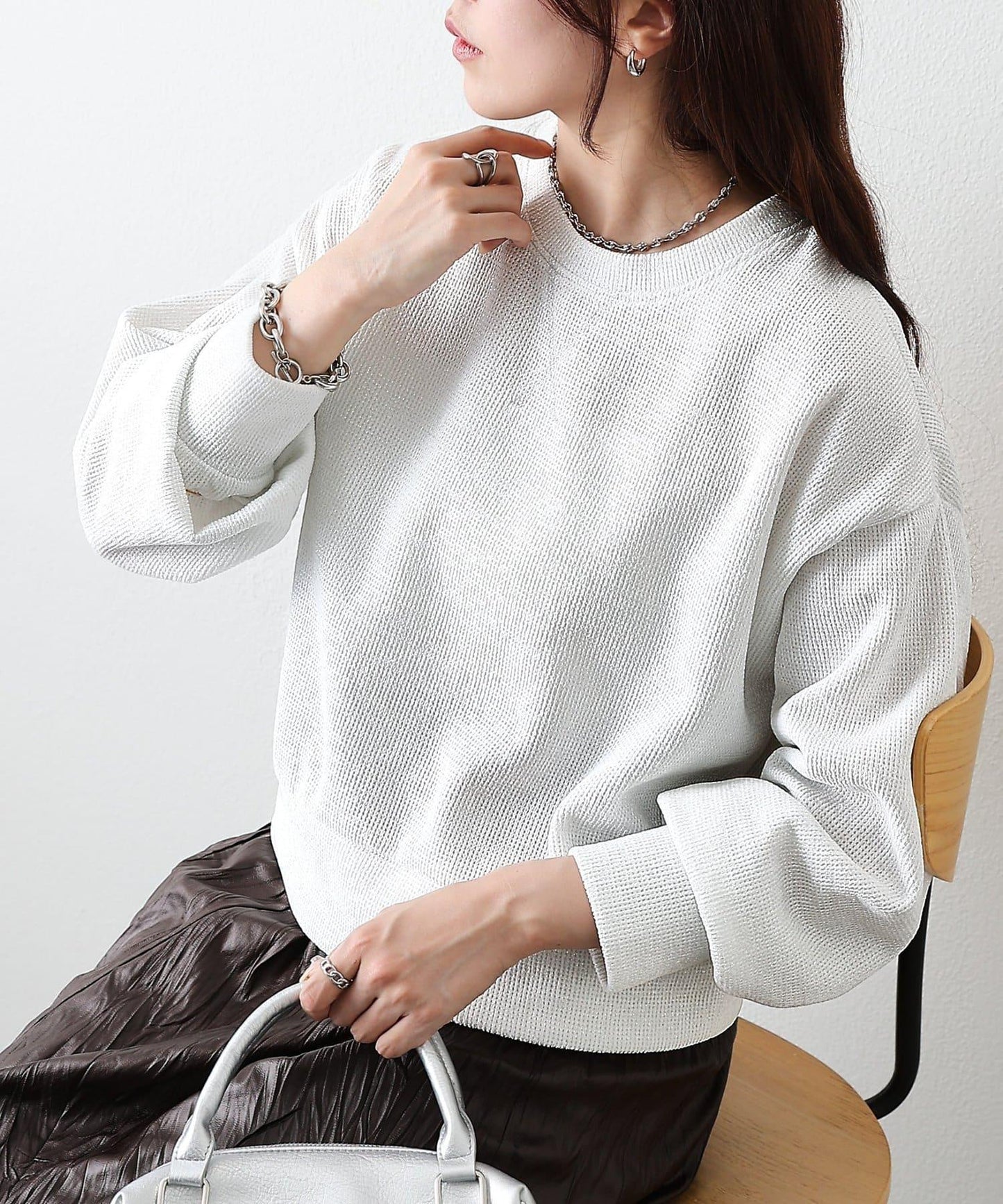 亮片紗線圓領套頭衫