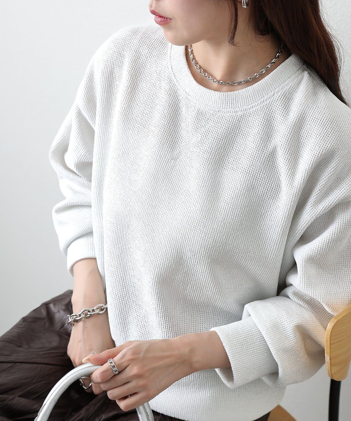 亮片紗線圓領套頭衫