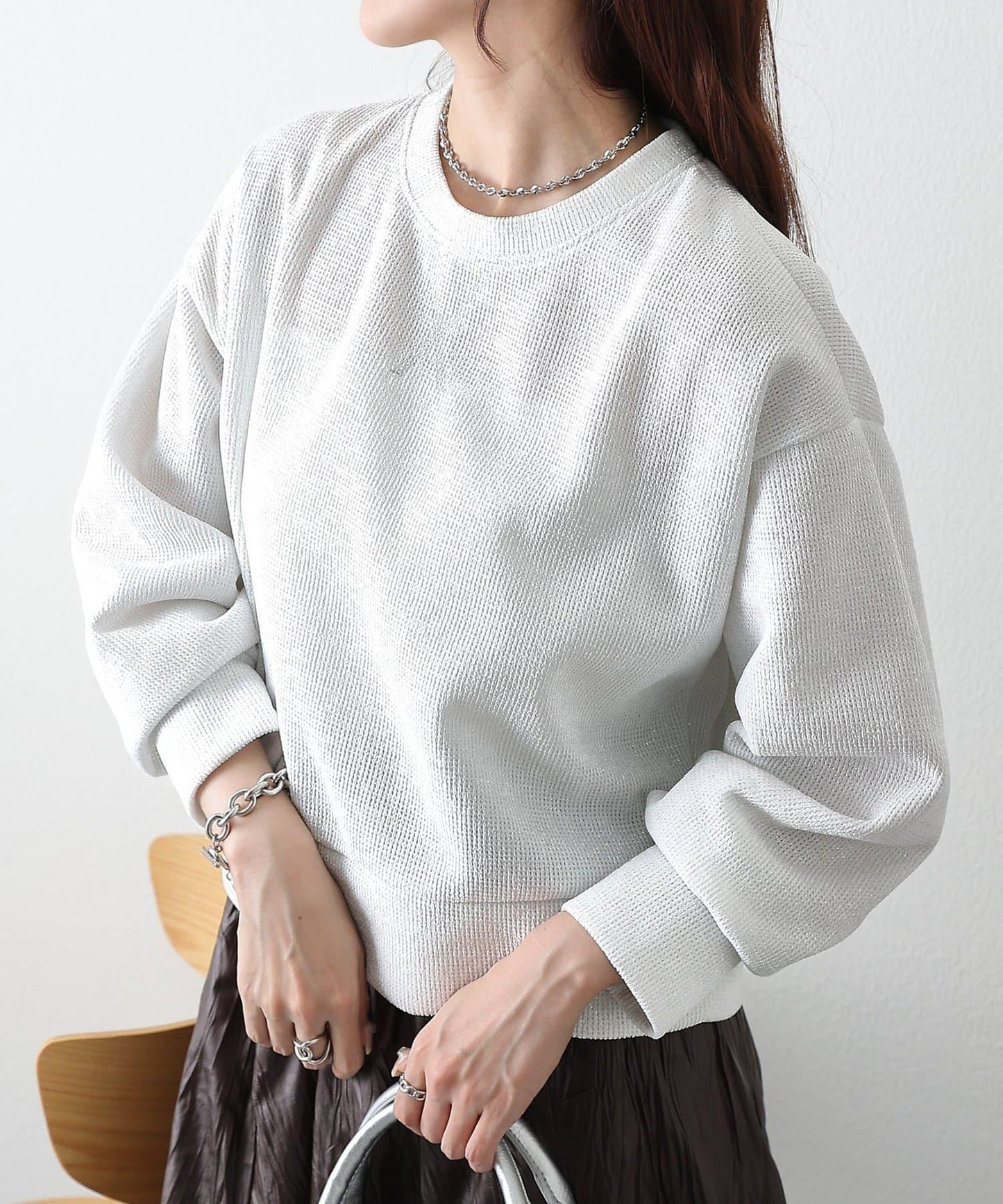 亮片紗線圓領套頭衫