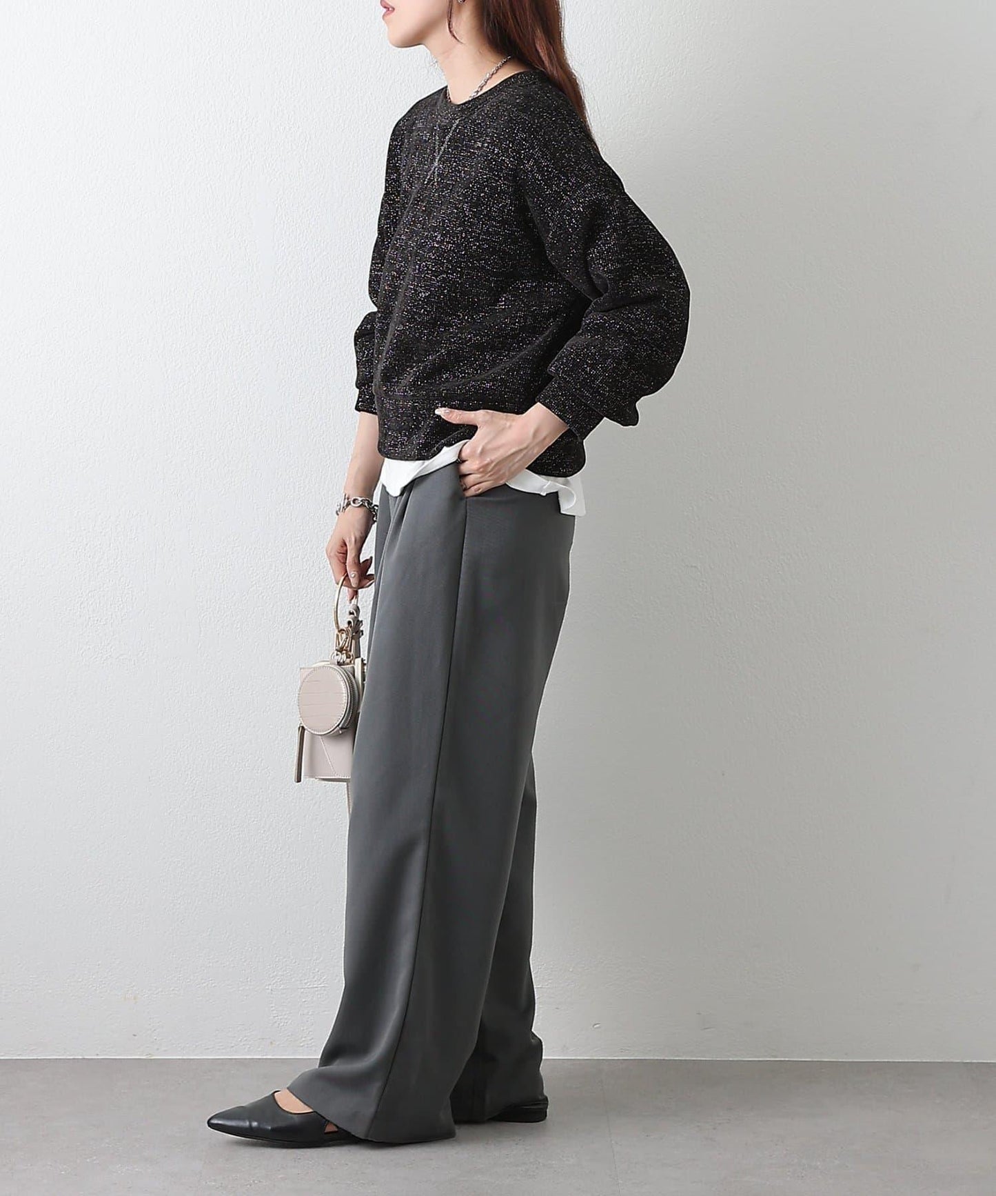 亮片紗線圓領套頭衫