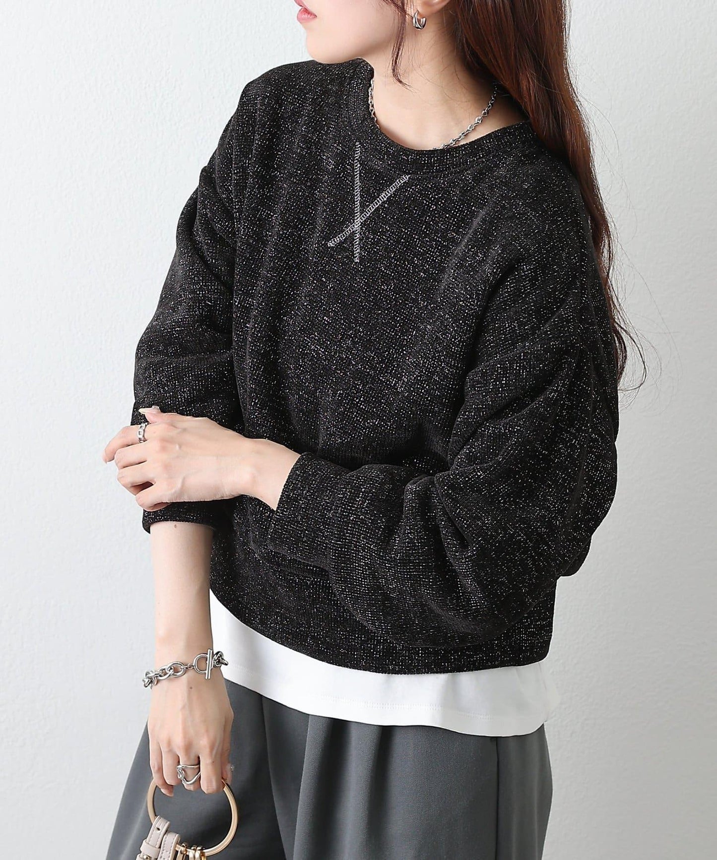 亮片紗線圓領套頭衫