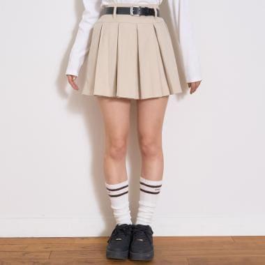 【磨毛】帶腰帶百褶裙