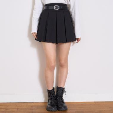 【磨毛】帶腰帶百褶裙